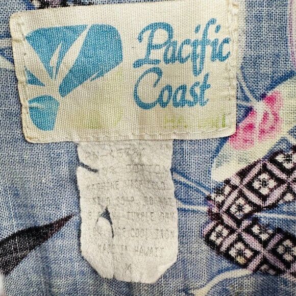 Vintage Hawaiian Reverse Print Tunic Shirt Womens Small Pacific Coast Blue Pink - Picture 3 of 10